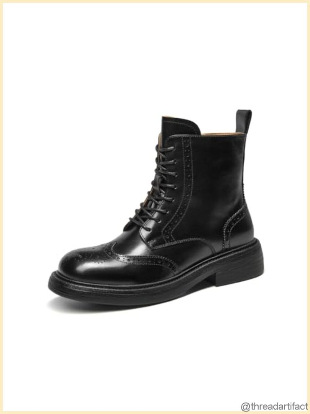 Womens Calfskin Leather Combat Boots Brogue Ankle Boots Side Zipper